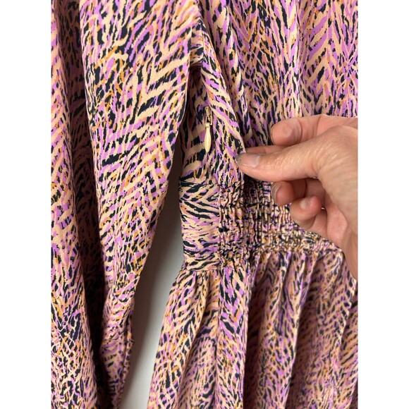 Zara Pink Mix Balloon Sleeve Retro Skater Style Mini Dress Small Deep V-Neck - Picture 5 of 6